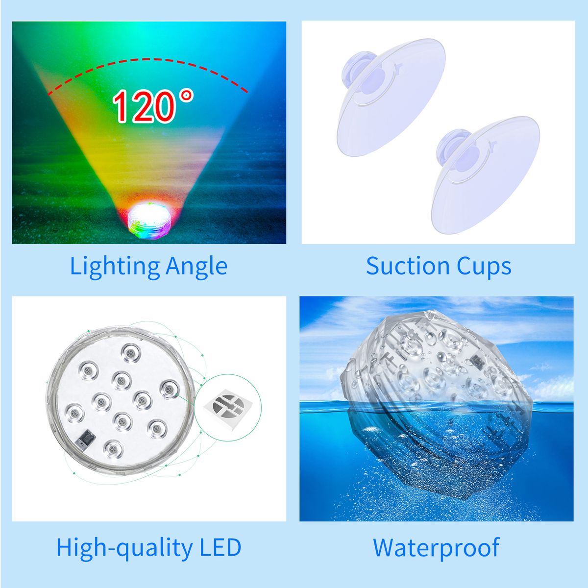 5PCS Submersible LED Lights With Remotes RGB 15 Colors