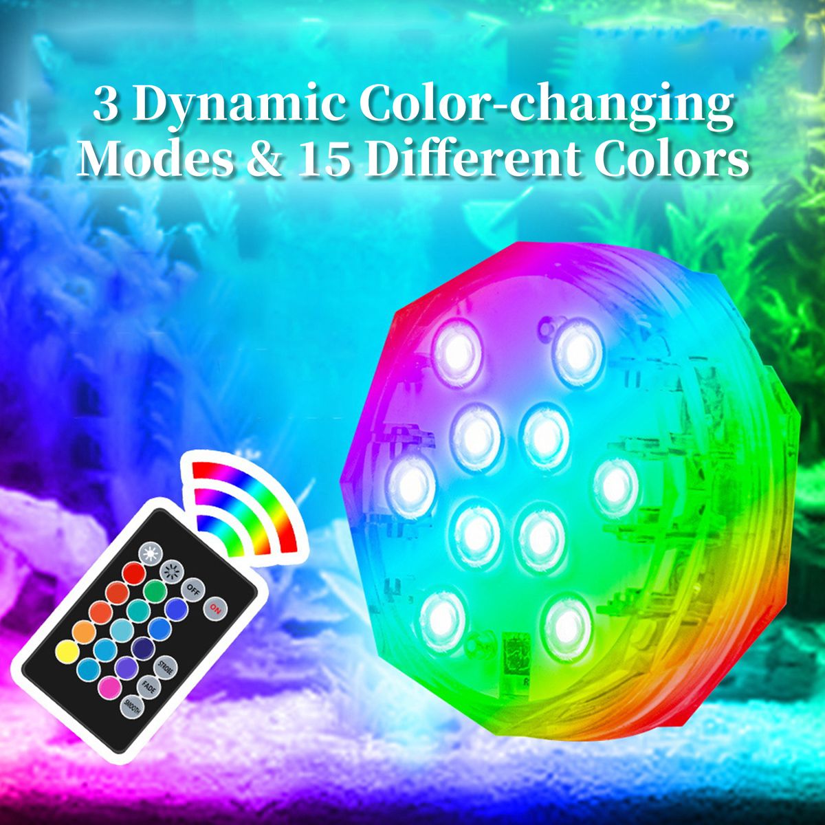 5PCS Submersible LED Lights With Remotes RGB 15 Colors
