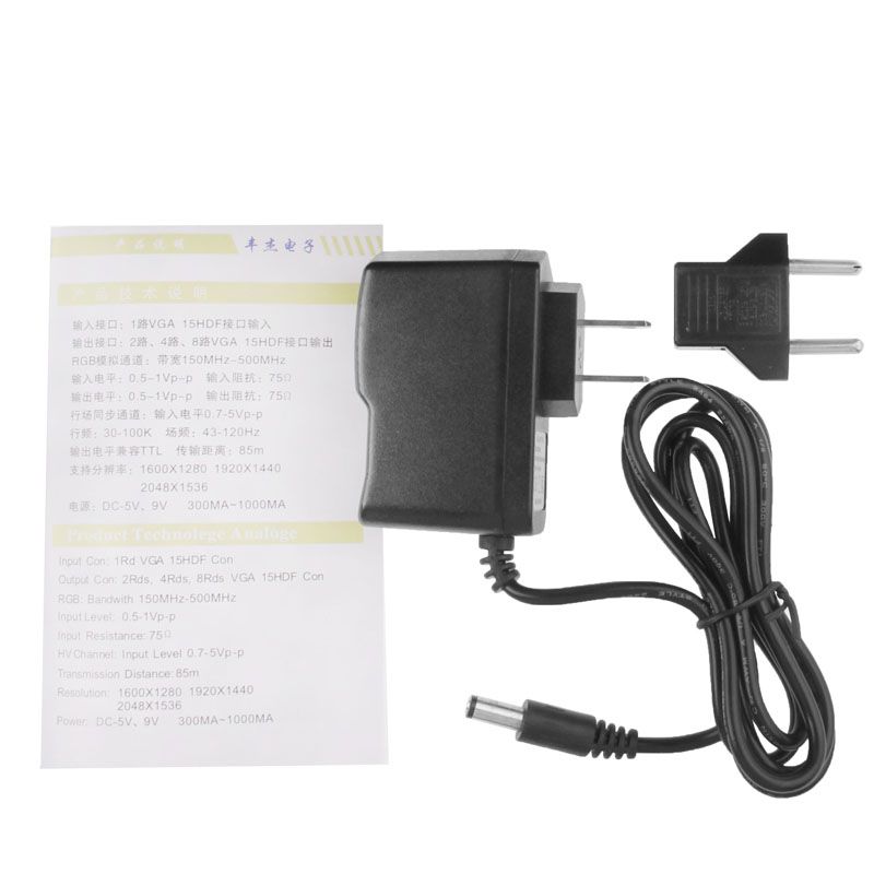 FJ-2508A 8 Port VGA Video Splitter High Resolution 1920 X 1440 Support 250MHz Video