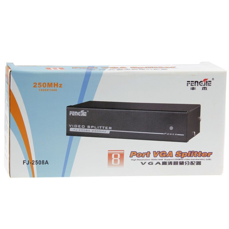 FJ-2508A 8 Port VGA Video Splitter High Resolution 1920 X 1440 Support 250MHz Video