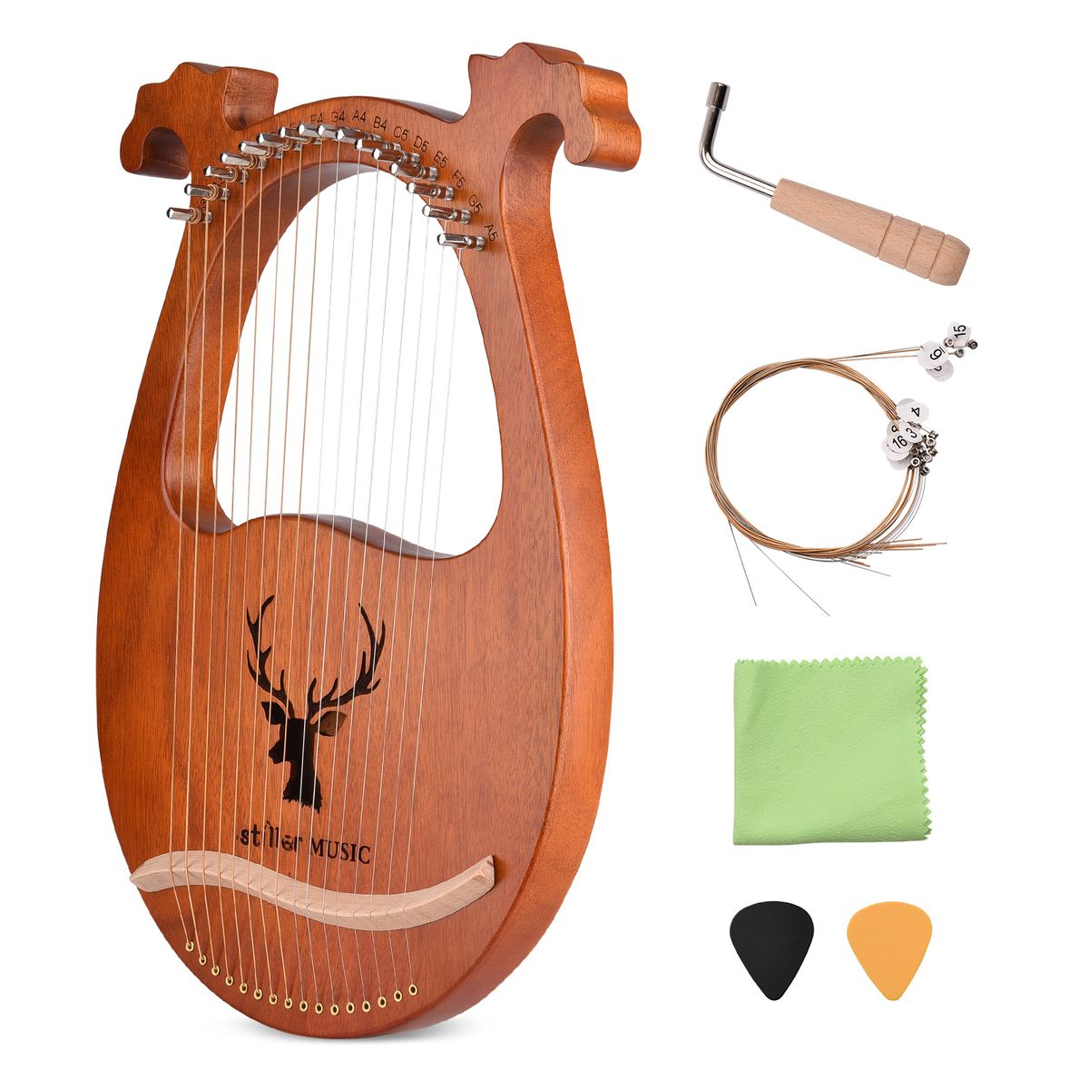 16 String Lyre Harp Solid Wood String Instrument With Elk