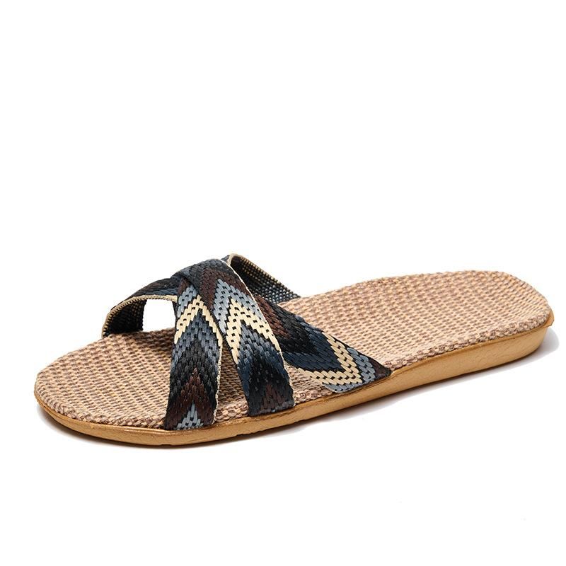 Women Summer Linen Woven Slippers Ultralight Sandal EVA Soft Sole - Black/Grey