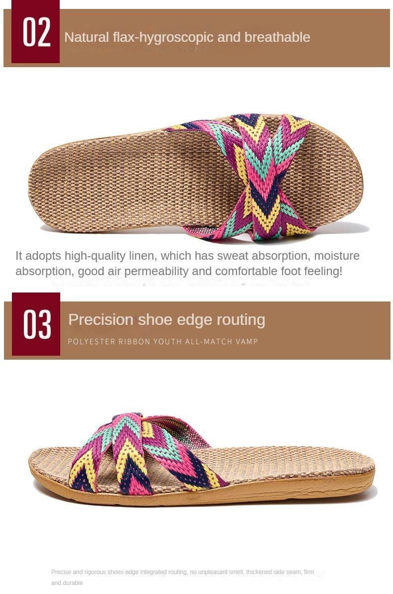 Women Summer Linen Woven Slippers Ultralight Sandal EVA Soft Sole - Black/Grey