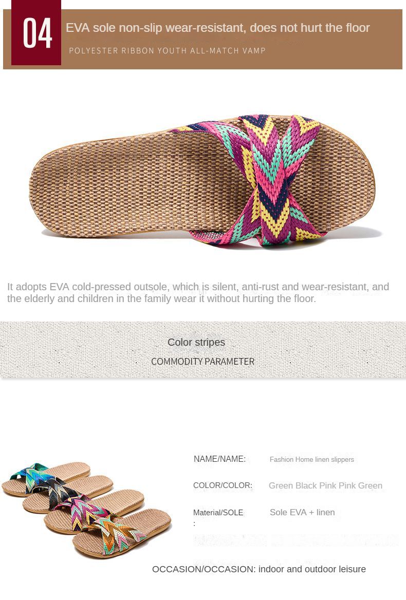 Women Summer Linen Woven Slippers Ultralight Sandal EVA Soft Sole - Black/Grey