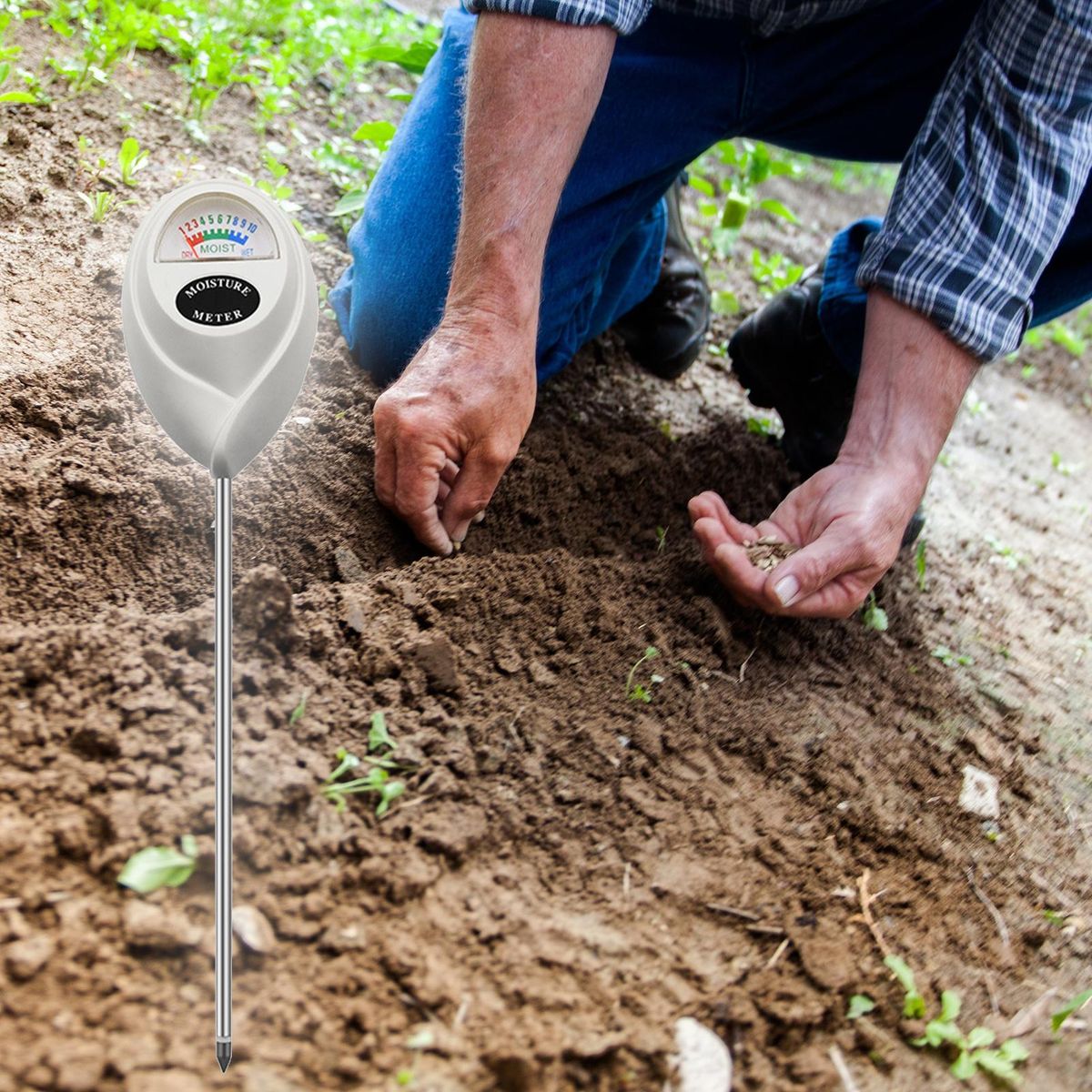 Lawn Moisture Meter Premium Stainless Steel Soil Moisture for Indoor White