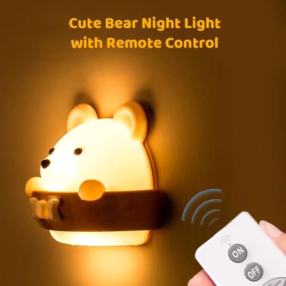 Cute Bear Baby Night Light Baby Bedside Lamp Kids Night Lights for Bedroom Cold & Warm Light 10 Adjustable Brightness Built-in Battery with Remote Control