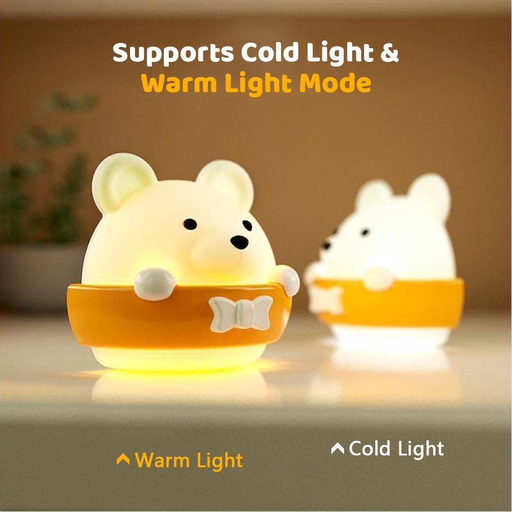Cute Bear Baby Night Light Baby Bedside Lamp Kids Night Lights for Bedroom Cold & Warm Light 10 Adjustable Brightness Built-in Battery with Remote Control