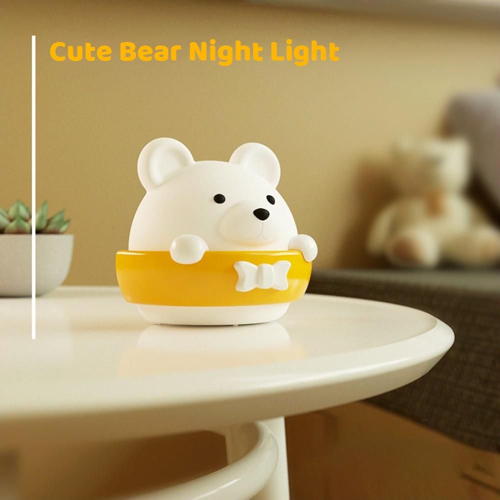 Cute Bear Baby Night Light Baby Bedside Lamp Kids Night Lights for Bedroom Cold & Warm Light 10 Adjustable Brightness Built-in Battery with Remote Control