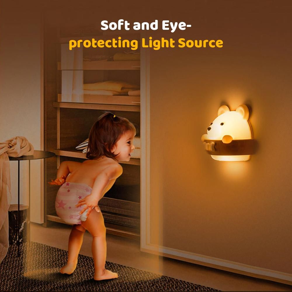 Cute Bear Baby Night Light Baby Bedside Lamp Kids Night Lights for Bedroom Cold & Warm Light 10 Adjustable Brightness Built-in Battery with Remote Control