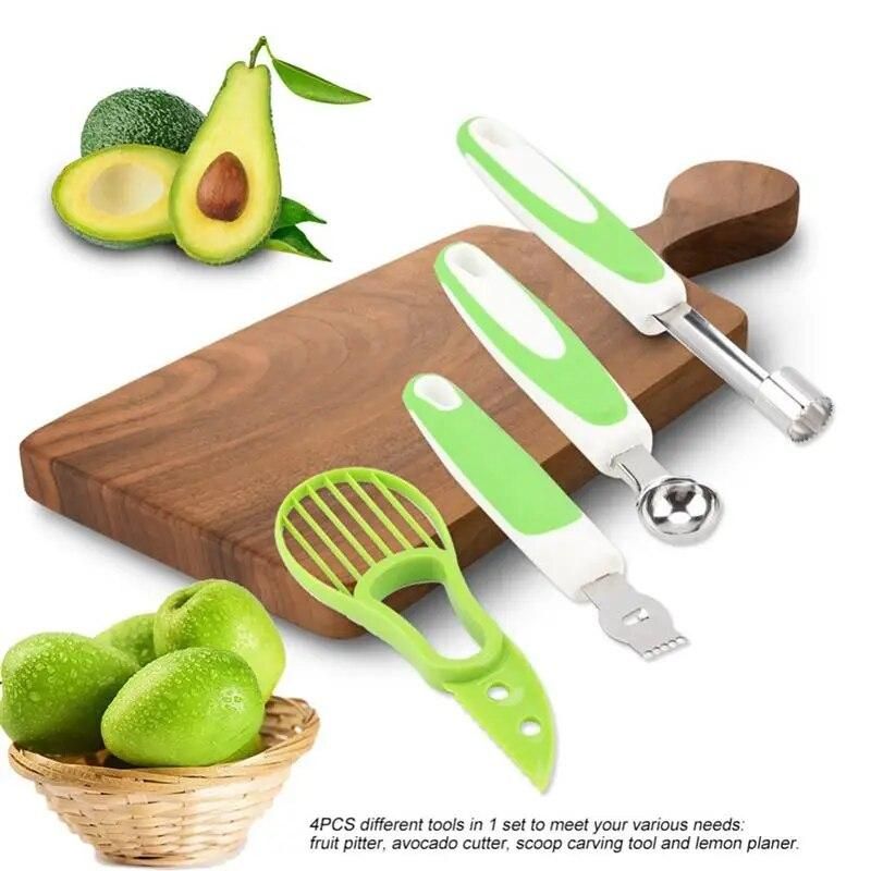 4Pcs Avocado Slicer Stainless Steel Fruit Vegetable Carving Tools Melon Scoop Apple Cherry fruit slicer Kitchen Gadgets