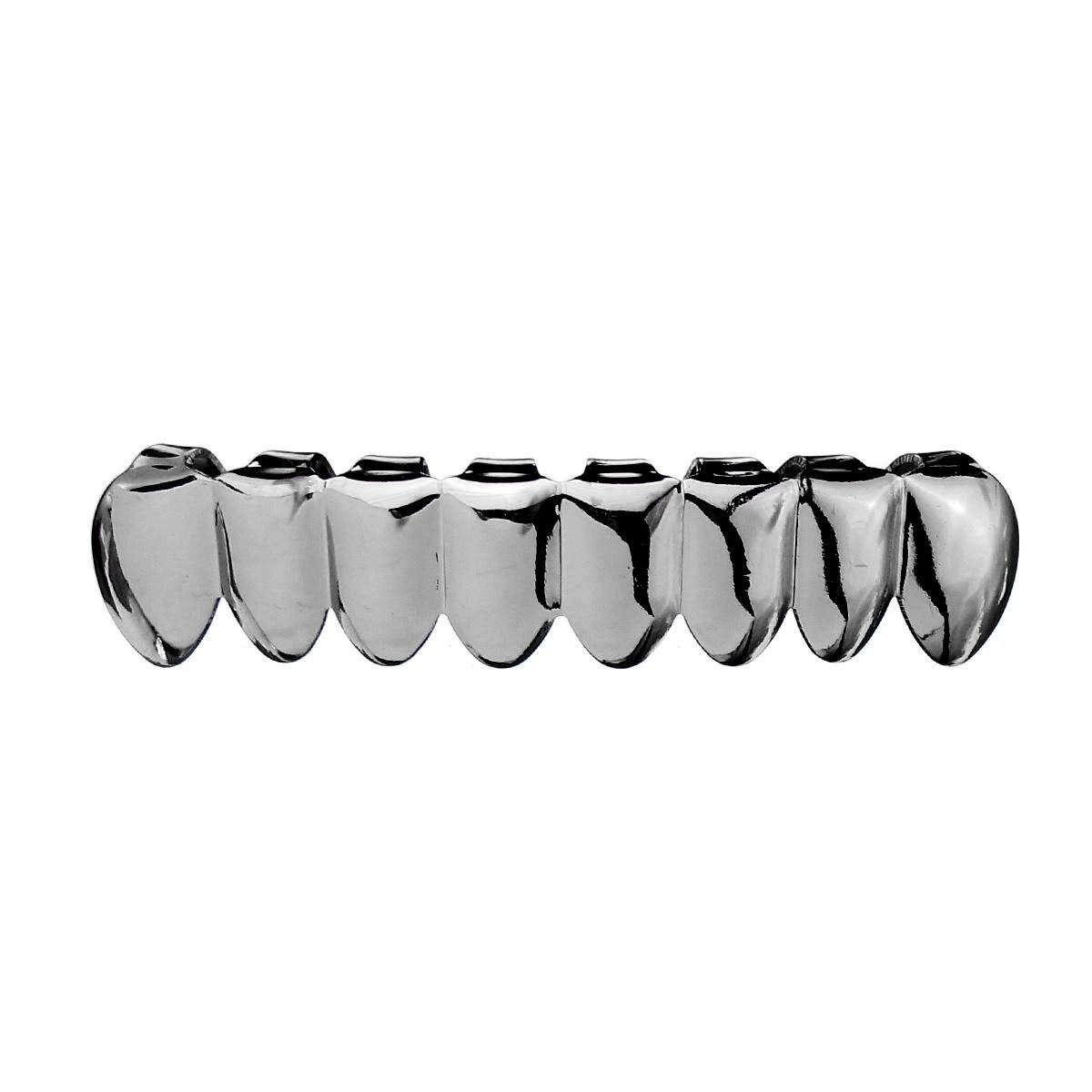 2PCS Gold Silver Plated Custom Hip Hop Teeth Grillz 8 Top Bottom Grill Teeth Mouth Black