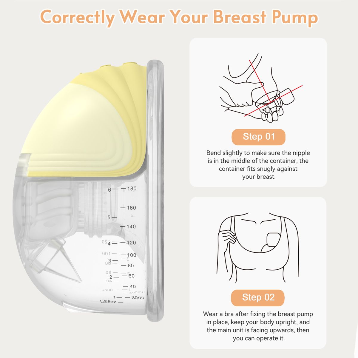 Invisible Wearable Electric Breast Pump,24mm Flange,180ml