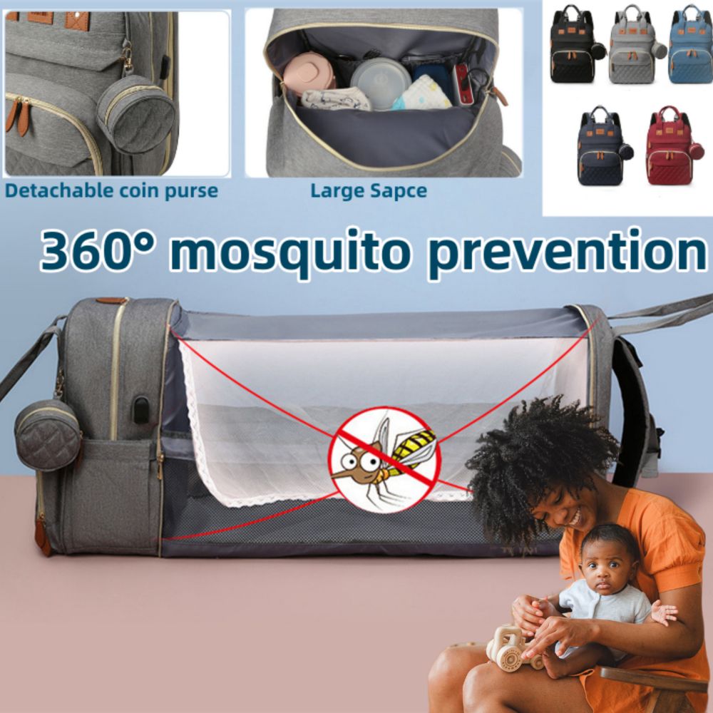 Maternity Bag Mosquito Net USB Baby Mommy Backpack-Grey
