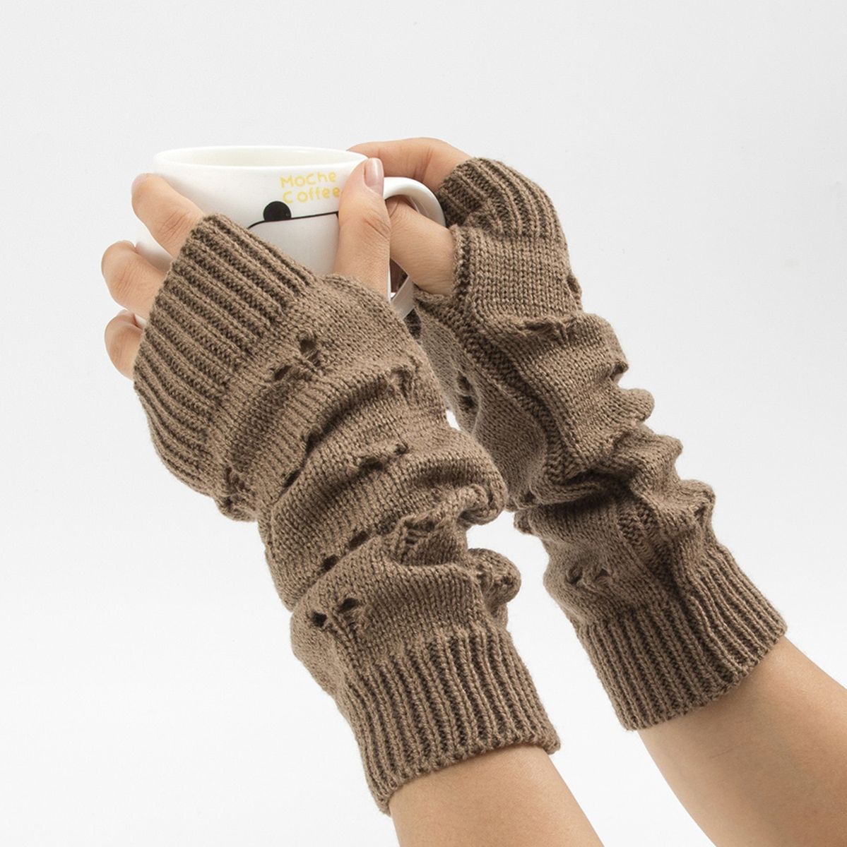 Women's Fingerless Gloves Emo Winter Gloves Mittens Goth Heated Gloves Arm Crochet Knitting Stylish Y2k Gothic Femenino Lolita Black