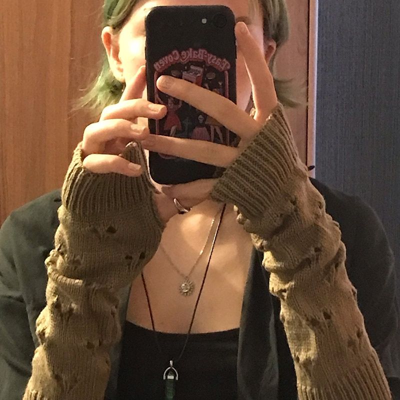 Women's Fingerless Gloves Emo Winter Gloves Mittens Goth Heated Gloves Arm Crochet Knitting Stylish Y2k Gothic Femenino Lolita Black