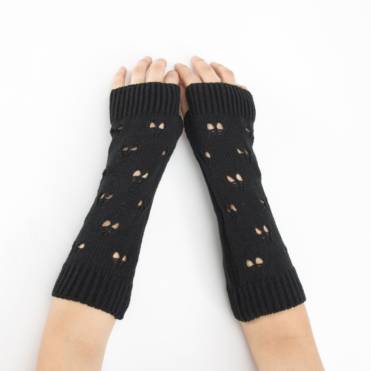 Women's Fingerless Gloves Emo Winter Gloves Mittens Goth Heated Gloves Arm Crochet Knitting Stylish Y2k Gothic Femenino Lolita Black