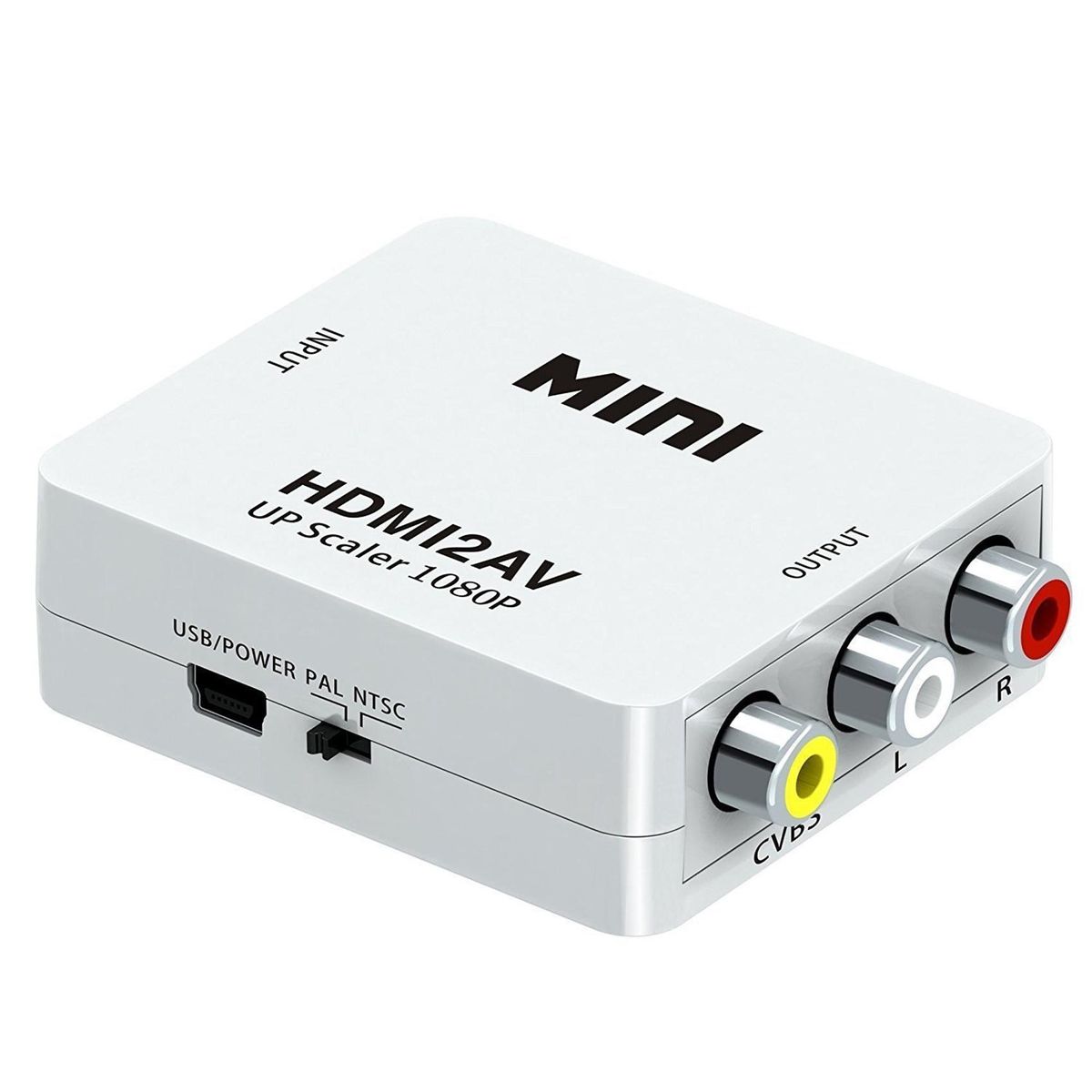 HDMI-Compatible to AV  RCA  Audio Video Converter, Support 1080P, NTSC/PAL Switching, for Game Console/TV/STB  White