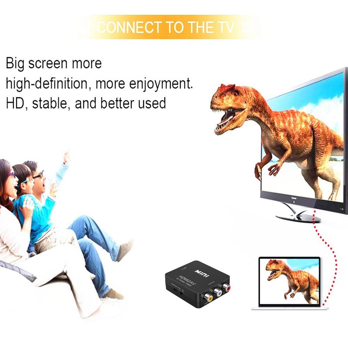 HDMI-Compatible to AV  RCA  Audio Video Converter, Support 1080P, NTSC/PAL Switching, for Game Console/TV/STB  White