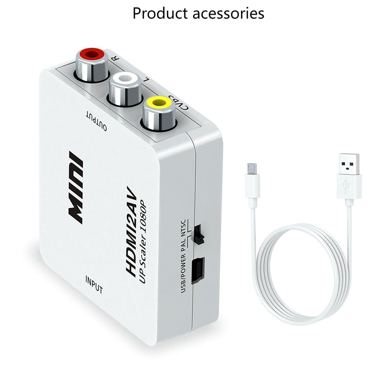 HDMI-Compatible to AV  RCA  Audio Video Converter, Support 1080P, NTSC/PAL Switching, for Game Console/TV/STB  White