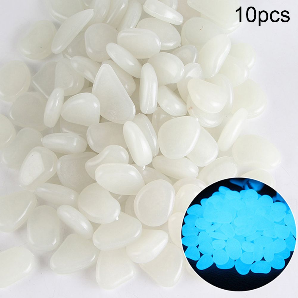 10Pcs Luminous Stones Glow In The Dark Decorative Pebbles Aquarium Ornaments-White