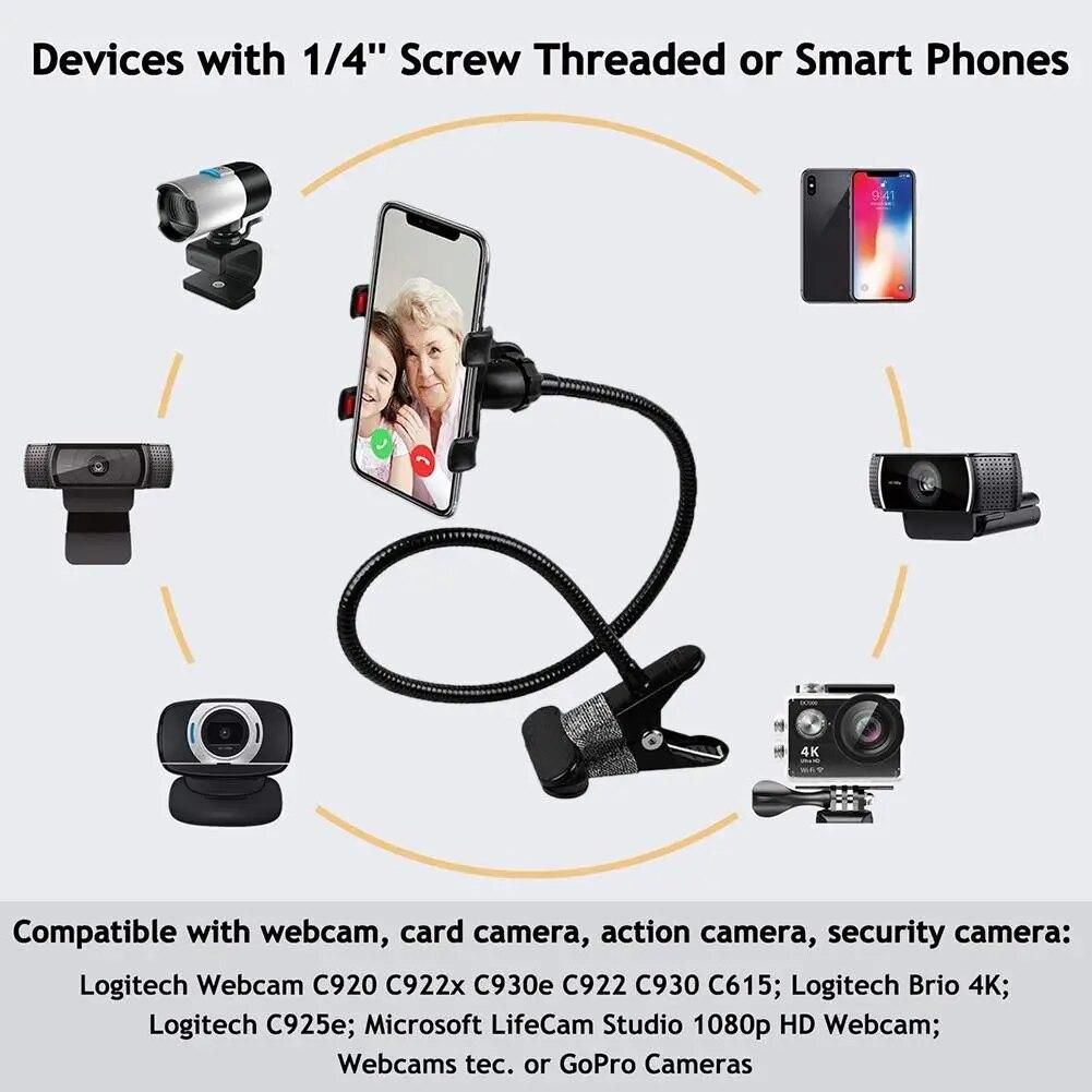 Holder For Phone Webcam Stand Flexible Adjustable Desk Mount Gooseneck Clamp Clip Camera Holder Mobile Phone Accessories