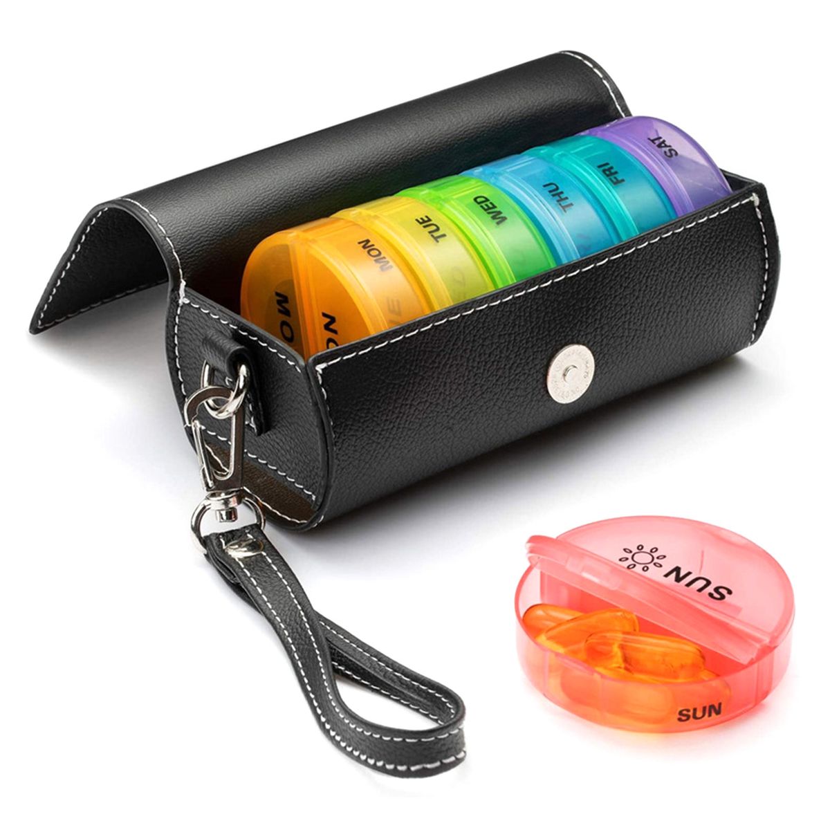 Portable 7 Days Pill Boxes Leather Case Set 7 Pill Boxes
