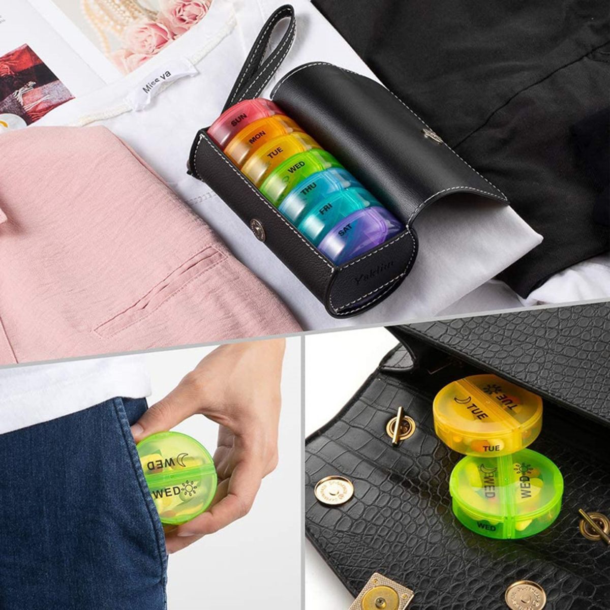 Portable 7 Days Pill Boxes Leather Case Set 7 Pill Boxes