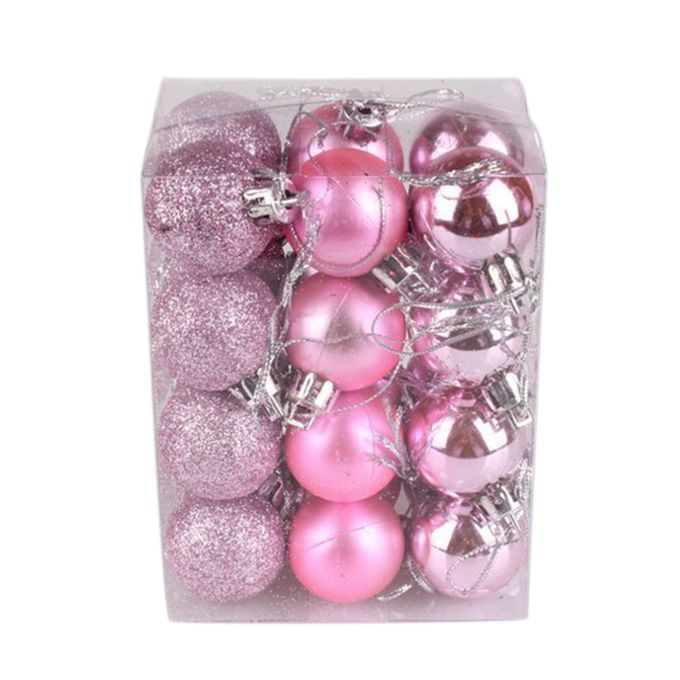 24Pcs 3cm Plastic Christmas Tree Balls Baubles Home-Pink