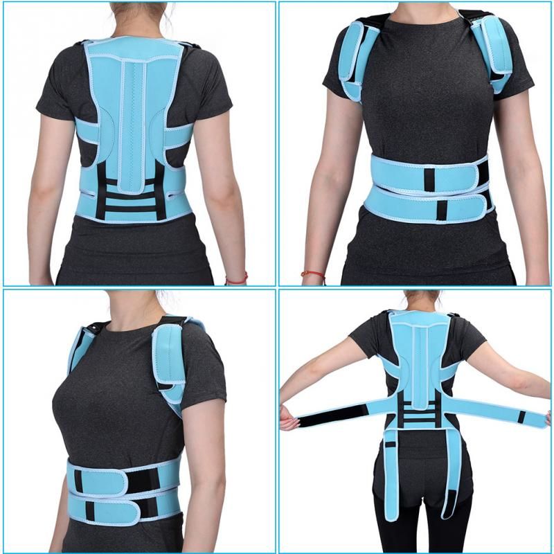 Adult Student Back Posture Correction Corset Lumbar Brace Shoulder Waist Spine Support Belt Brace Corrector For Men Women(#Blue)