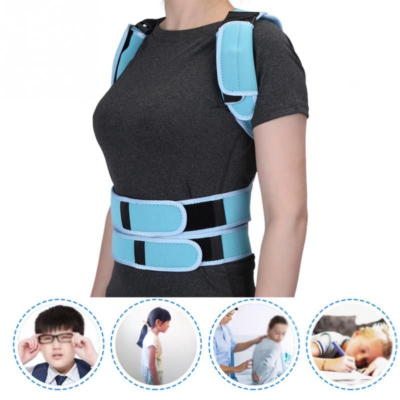 Adult Student Back Posture Correction Corset Lumbar Brace Shoulder Waist Spine Support Belt Brace Corrector For Men Women(#Blue)