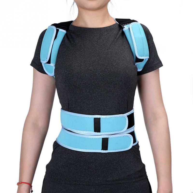 Adult Student Back Posture Correction Corset Lumbar Brace Shoulder Waist Spine Support Belt Brace Corrector For Men Women(#Blue)