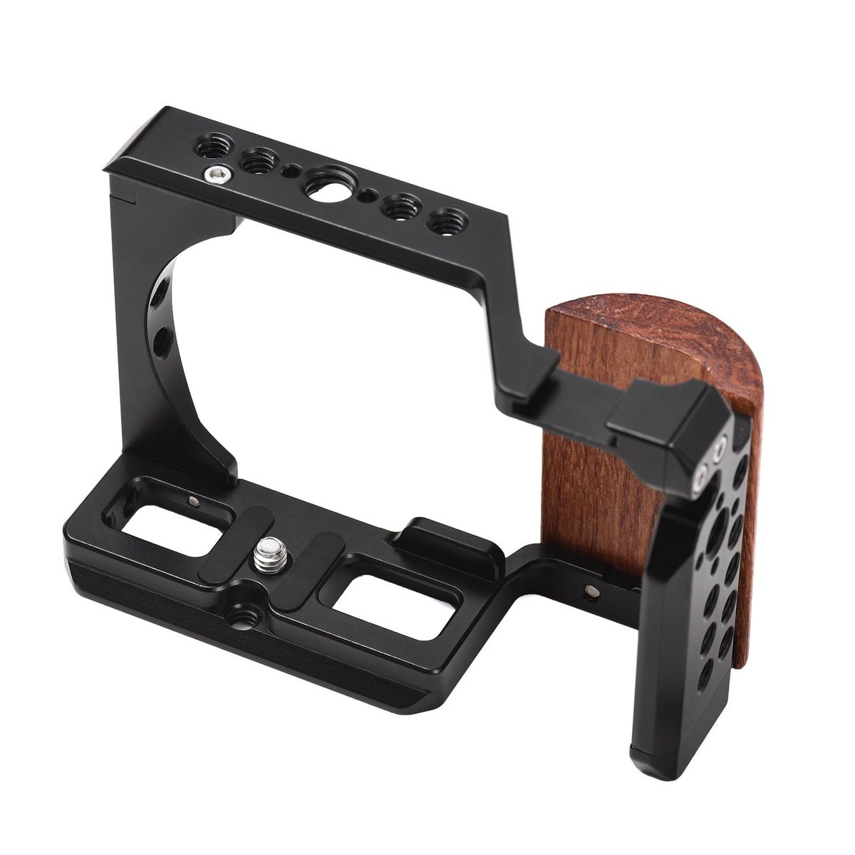 Andoer Camera Cage Aluminum Alloy Video Cage with Cold Shoe Mount 1/4 Inch & 3/8 Inch Threads Replacement for Sony ZV-E10 Camera
