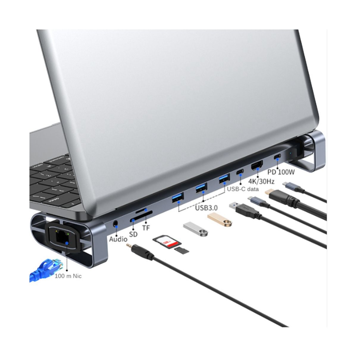 USB C HUB Type C To HDMI-Compatible 35Mm Audio Jack USB 30 Adapter 10 In 1 Type C HUB Dock USB C Splitter Laptop Stand