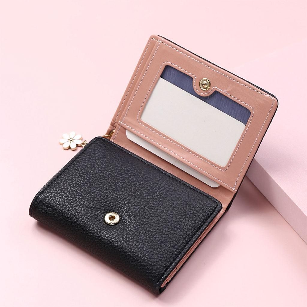 Women Ladies Wallet Bifold Small Change Pouch With ID Window PU Black
