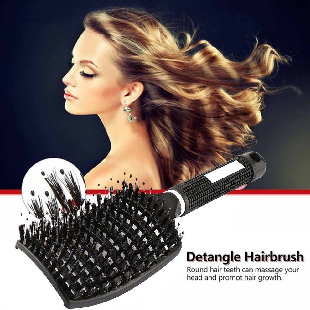 TB Hair Scalp Massage Comb Bristle & Nylon Hairbrush Wet Curly Hair Styling Toolblack