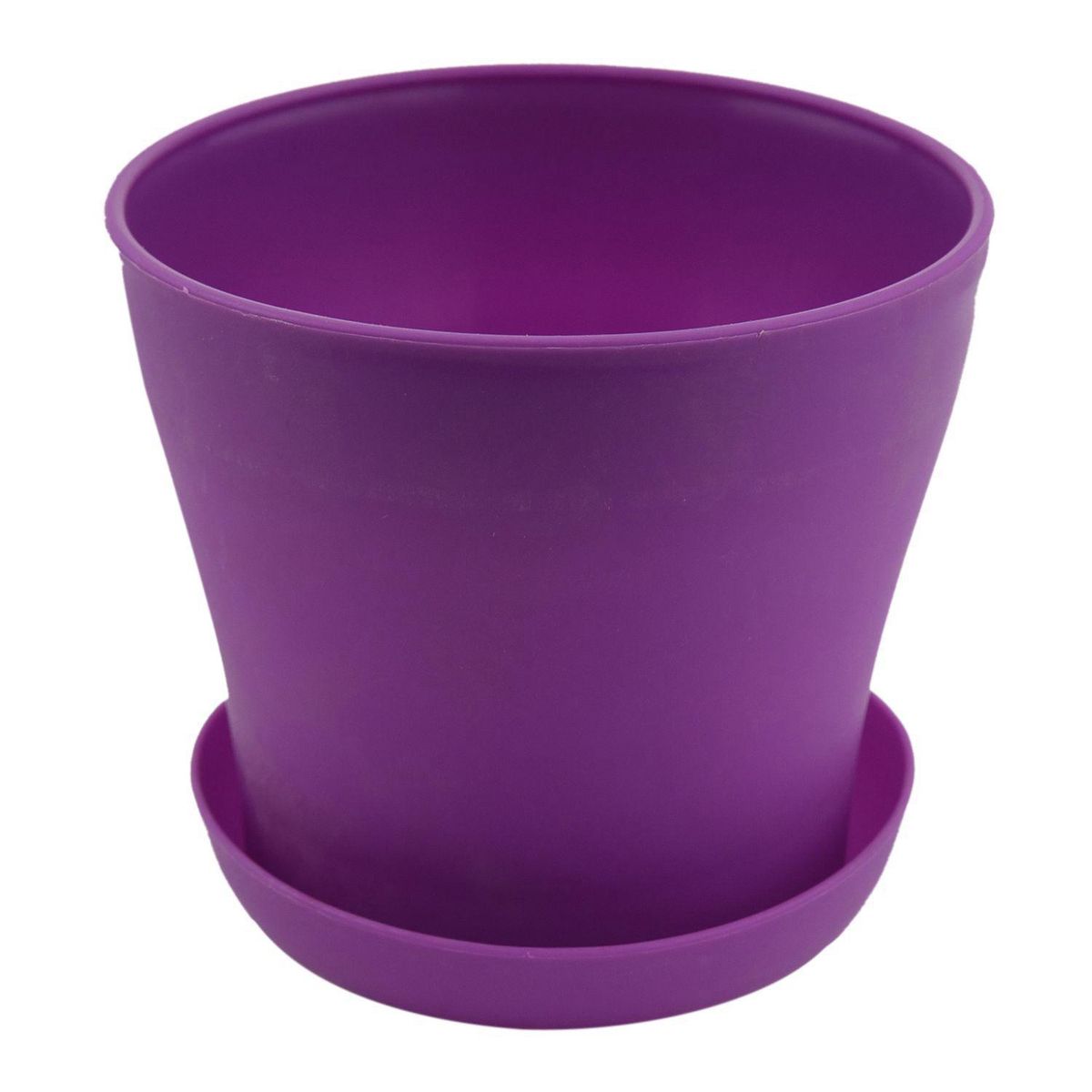 Plastic Flower Pot With Tray Round Purple Upper 14cm