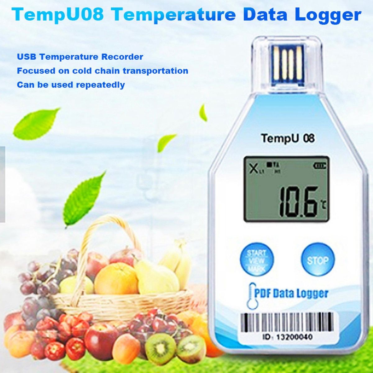 TempU08 Temperature Data 32000 Capacity PDF Report Support Reuse IP67 Temperature Record Cold Chain Recorder
