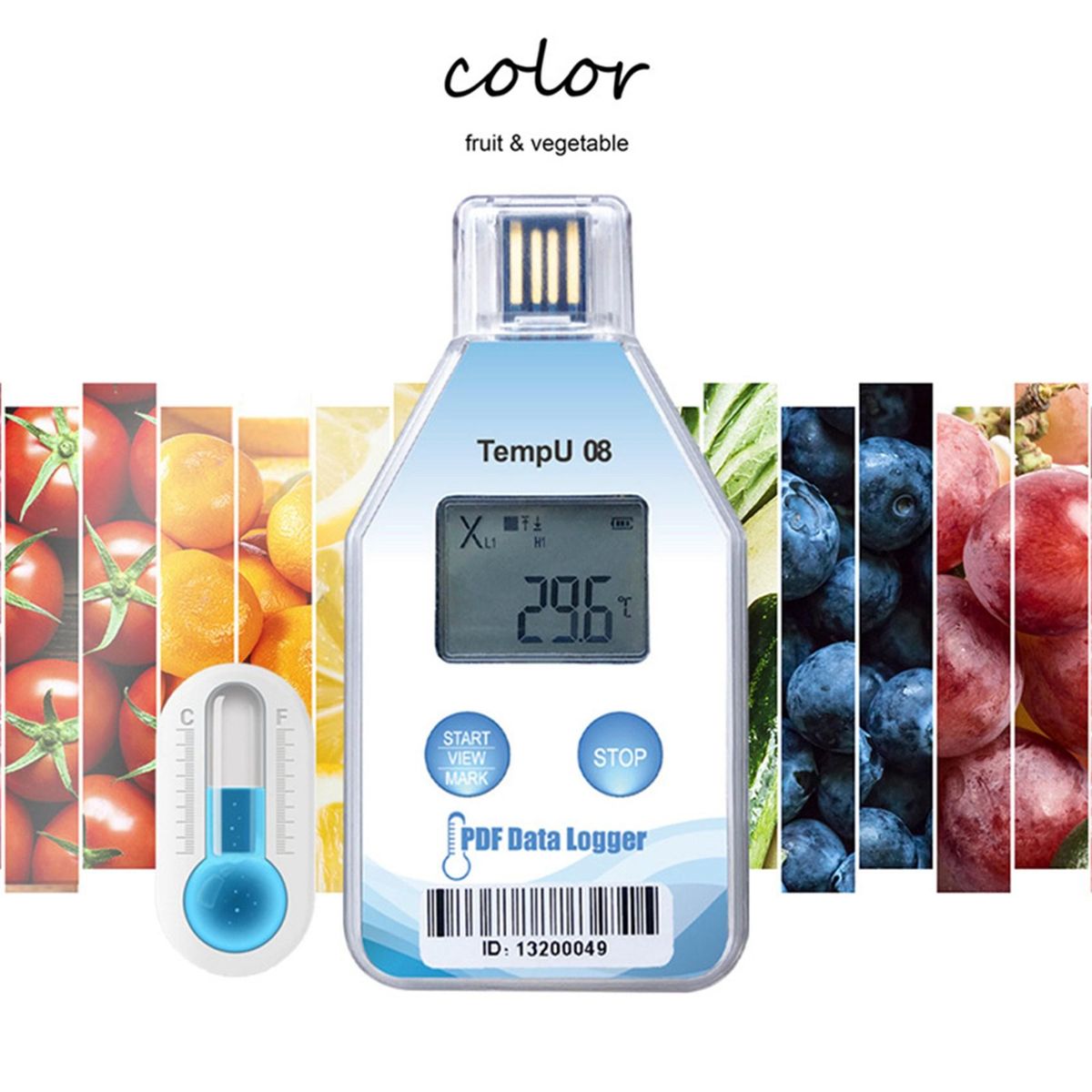 TempU08 Temperature Data 32000 Capacity PDF Report Support Reuse IP67 Temperature Record Cold Chain Recorder
