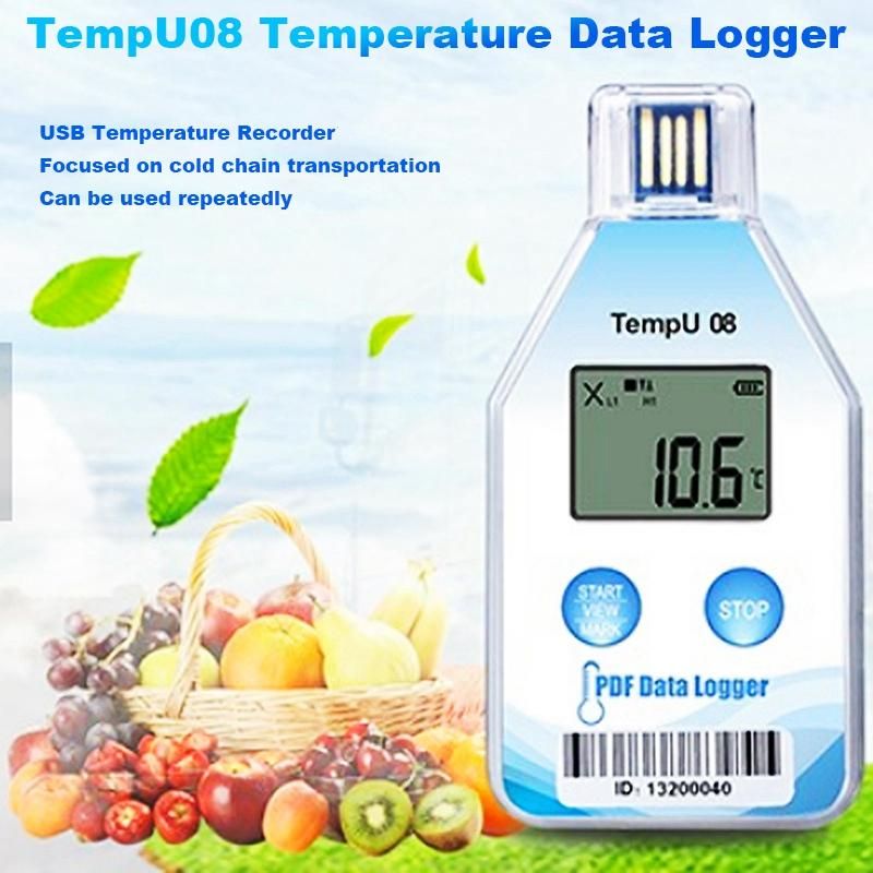 TempU08 Temperature Data 32000 Capacity PDF Report Support Reuse IP67 Temperature Record Cold Chain Recorder