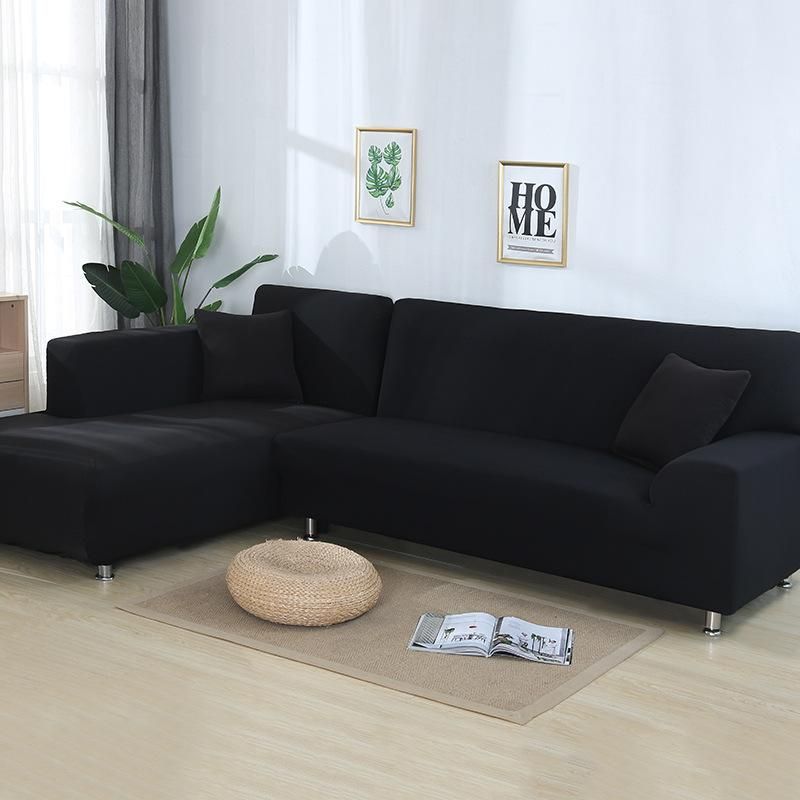 Elastic Sofa Cover All-Inclusive Universal Cover L-shaped Concubine Sofa Cover Leather Sofa Cover Full Cover Combination Four Seasons Wholesale black Double seat 145-185cm