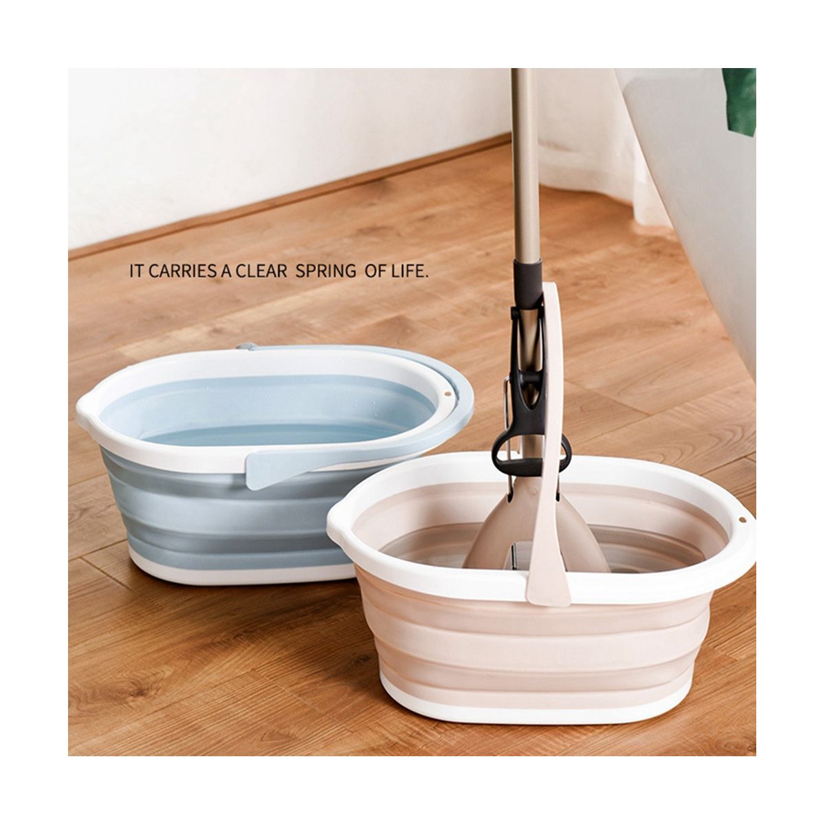 1Pcs Khaki Foldable Water Bucket, Outdoor Cleaning Plastic Bucket