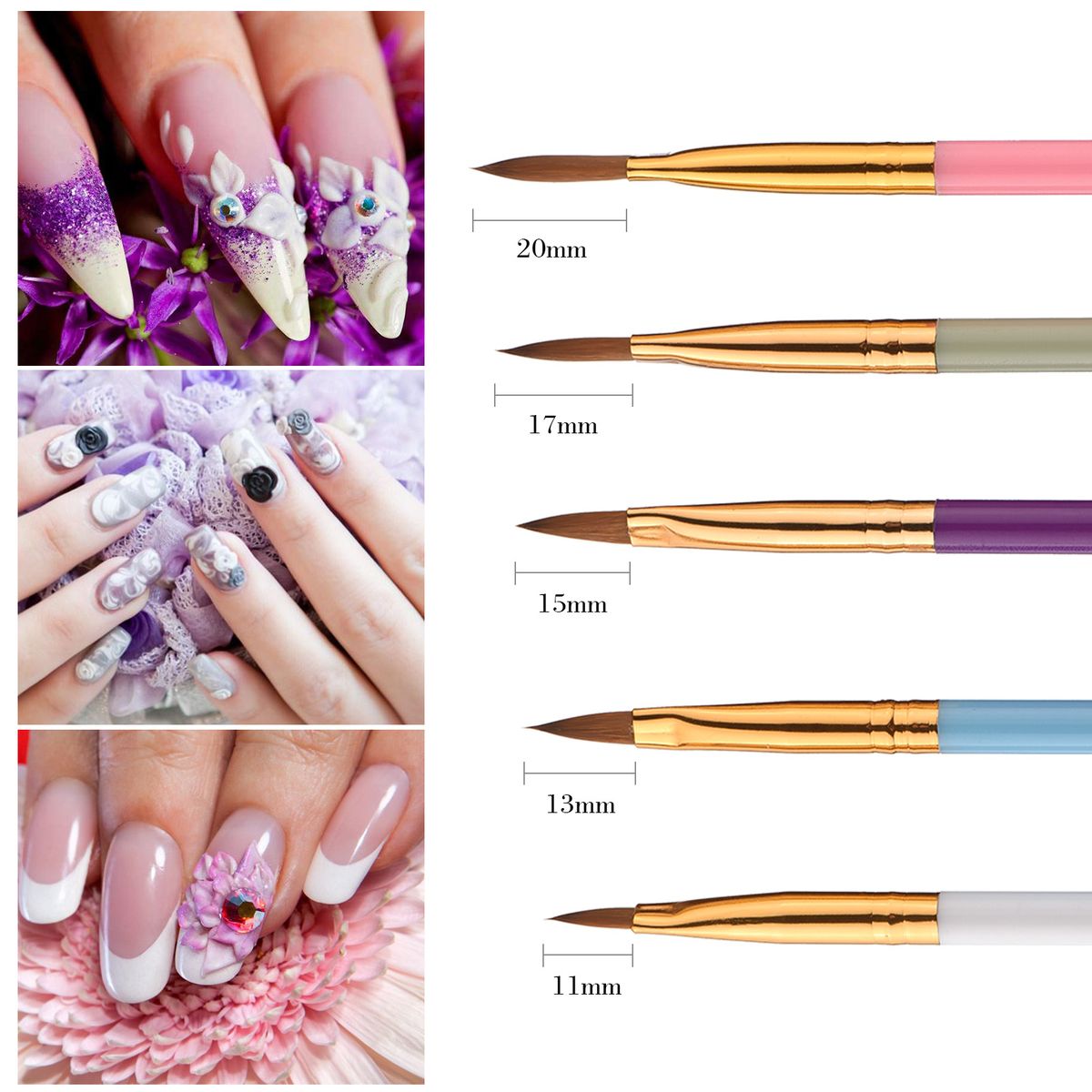 5pcs Acrylic Nail Art Brush Double-ended Nail Painting Pen Set
