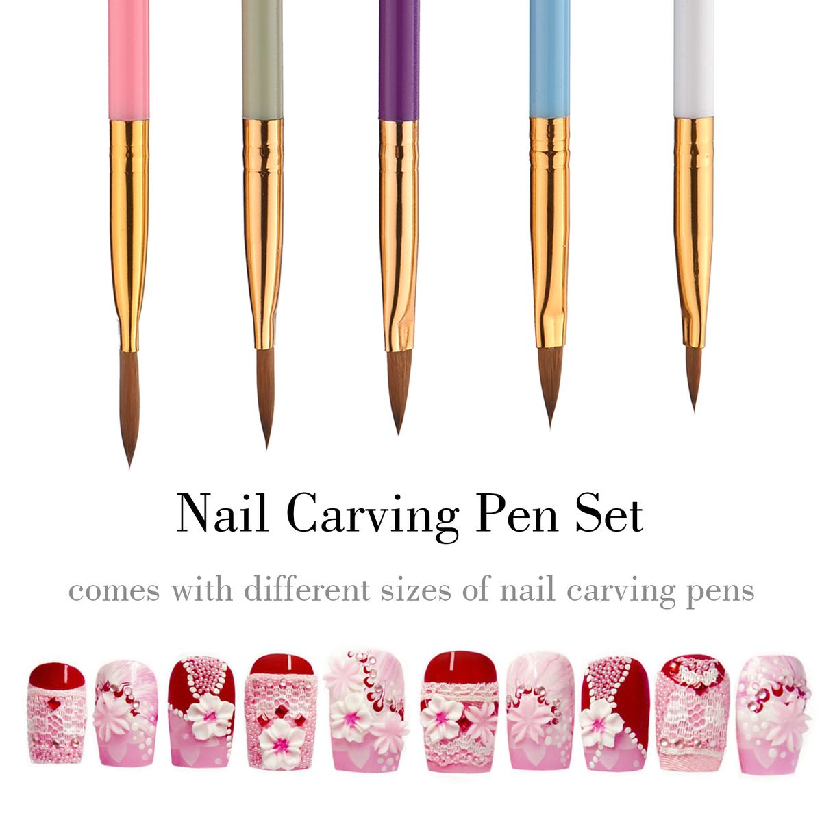 5pcs Acrylic Nail Art Brush Double-ended Nail Painting Pen Set