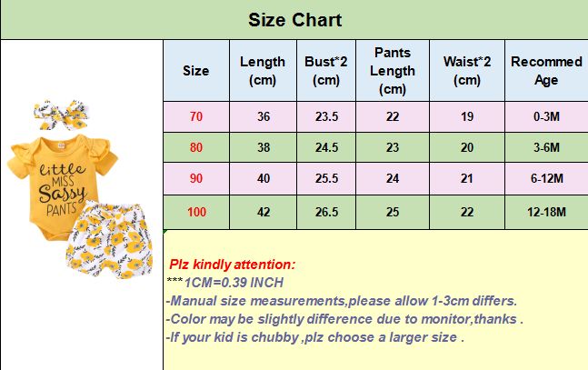 Newborn Baby Girls Outfit Letter Print Short Sleeve Bodysuit + Yellow Floral Shorts + Headband