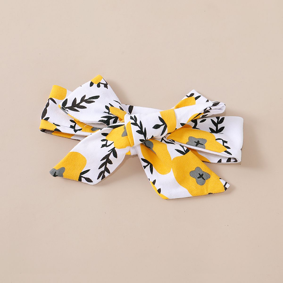 Newborn Baby Girls Outfit Letter Print Short Sleeve Bodysuit + Yellow Floral Shorts + Headband