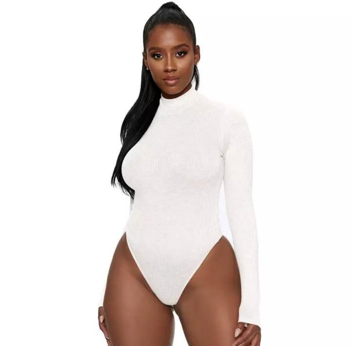 White Stylish Turtle Neck Bodysuit For Women