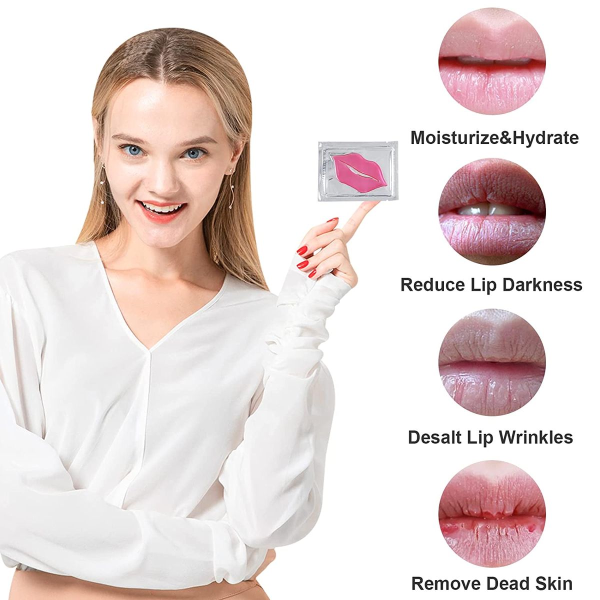 4 Pcs Lip Masks ,Moisturizing, Anti-Aging ,Plump Lips, Pink