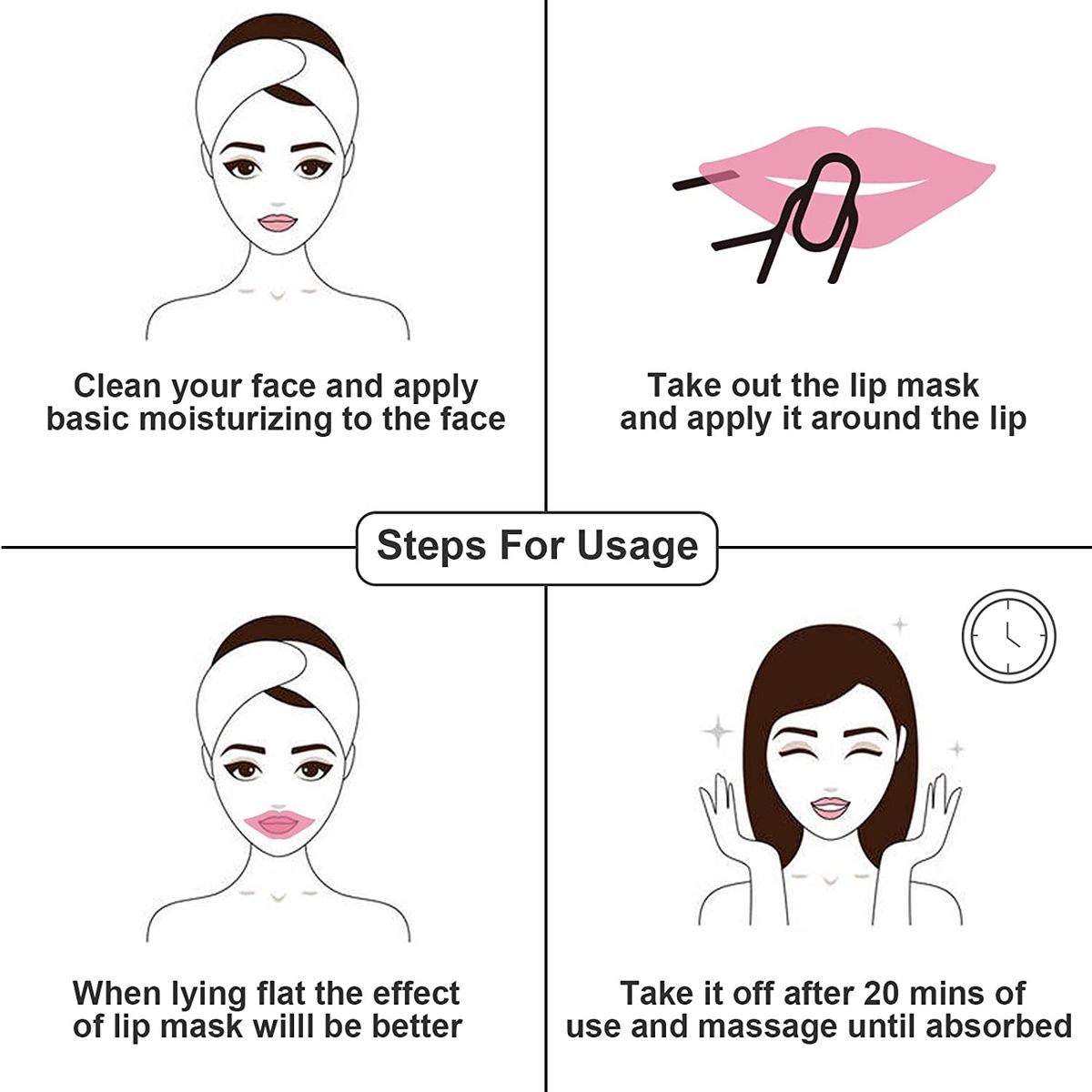 4 Pcs Lip Masks ,Moisturizing, Anti-Aging ,Plump Lips, Pink