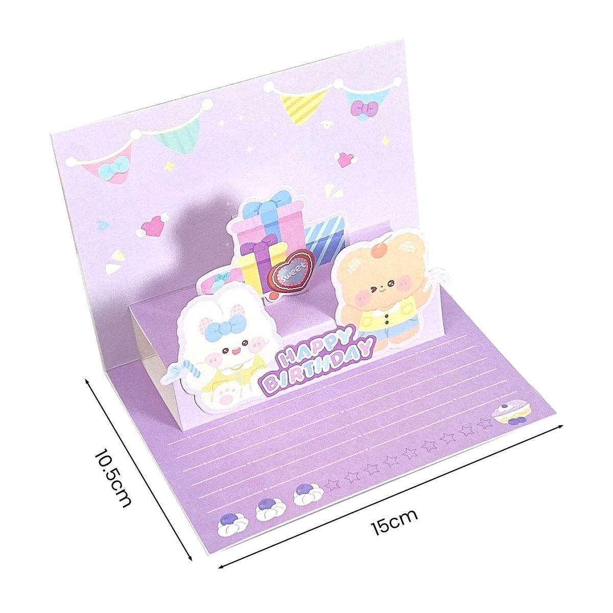 3d Cartoon Birthday Gift Card Adorable Eco-friendly Greeting Card Purple