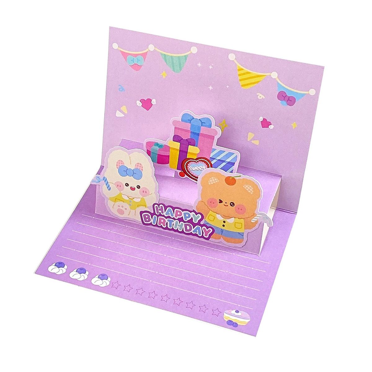 3d Cartoon Birthday Gift Card Adorable Eco-friendly Greeting Card Purple